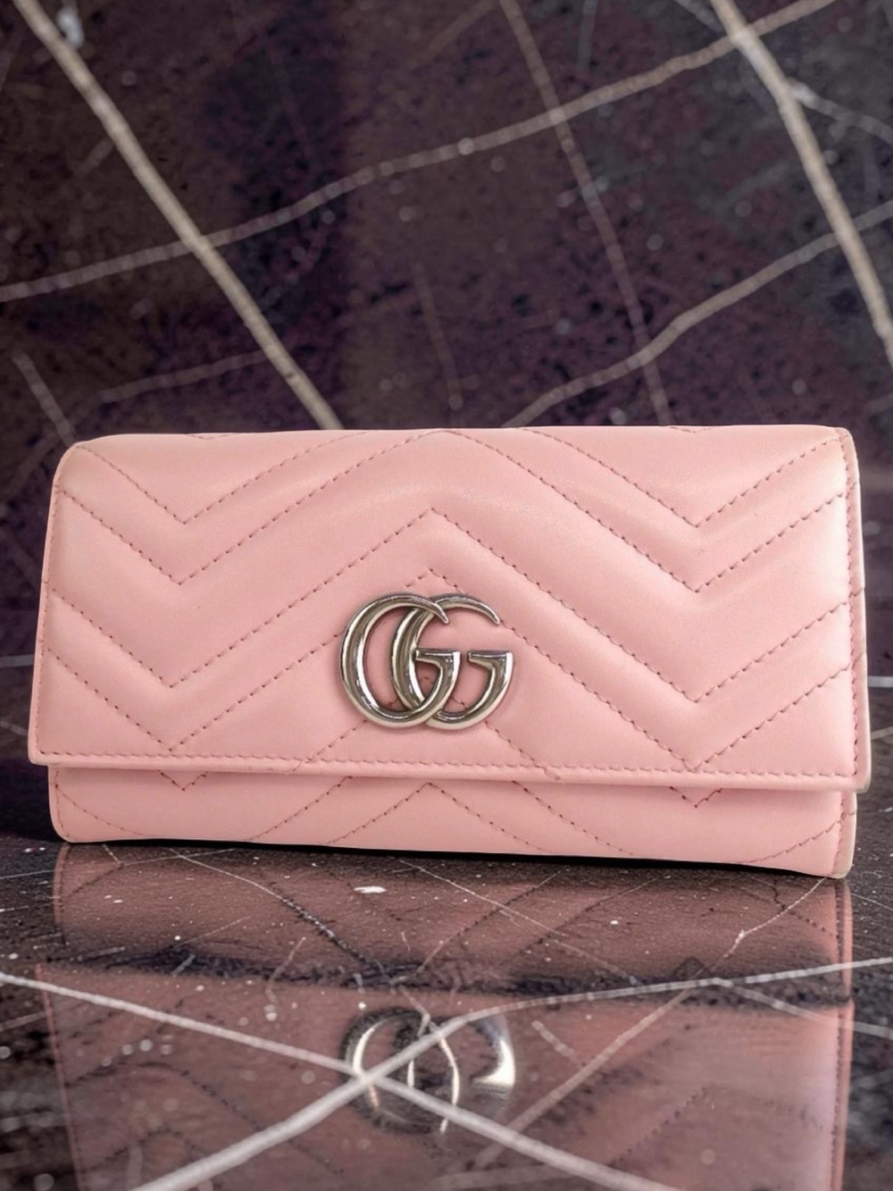GUCCI GG Marmont Pink Quilted Leather Long Wallet 🤩💗🔥